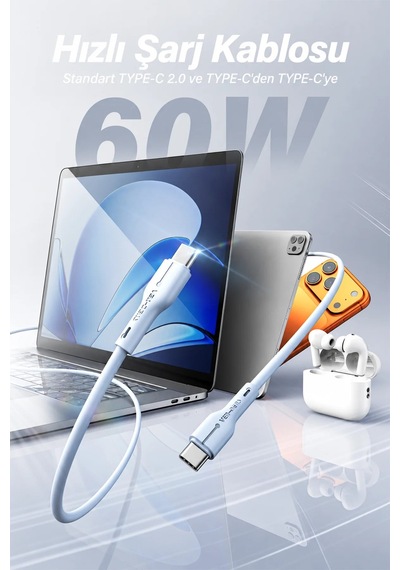 Ven-dens Vd-dc23cc 60 W Pd Type-c To Type-c Hızlı Şarj Ve Veri Kablosu, 1 Metre, Esnek Tpe, Yeşil