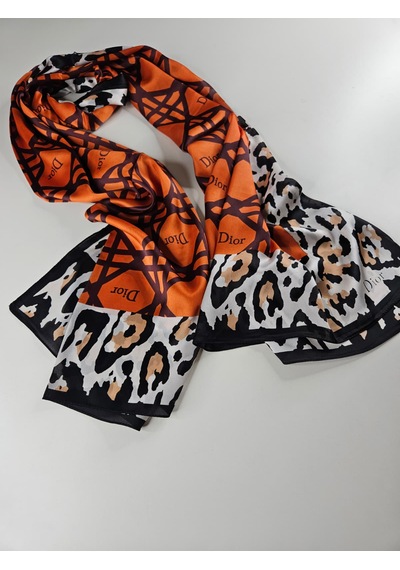 Miorel Scarfs Leopar Tema Cd Tema Vual İpek Şal Aksesuar Fular Silk Scarfs Shawl Hijab Turuncu