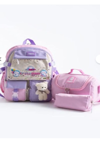 Trg Polo Lila Rooxy Renkli Kore Kawaii Ayıcıklı Okul Çantası Seti Sırt Çantası+beslenme Çantası+kalemlik