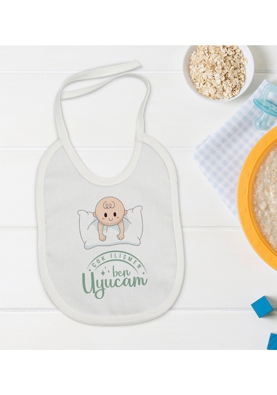 BK Kids Çok İlişmen Tasarımlı Beyaz Bebek Mama Önlüğü-1 Beyaz
