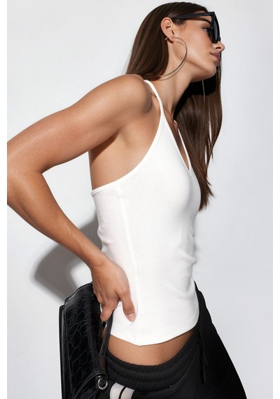 Hiccup Busem Slim Fit Halter Yaka Jarse Bluz Beyaz