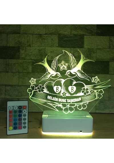 Sevgiliye Özel Sen & Ben Ve Kuşlar 3D Led Lamba