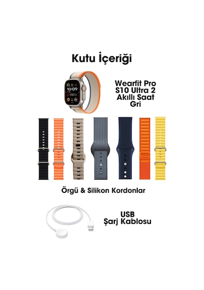 Wearfitpro Wearfit S10 Ultra 2 7 Kordonlu Akıllı Kol Saati Miniled Ekran Gri 49mm