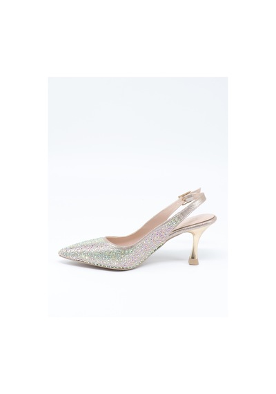 Nesilshoes Nesil Shoes Özma 404 Altın Taşlı Topuklu A. Açık Kadın Ayakkabı