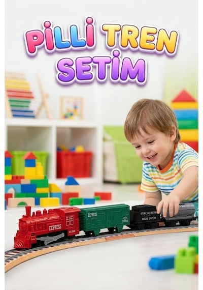 12 Parça Pilli Tren Seti Işıklı Ve Duman Çıkaran Modüler Ray Sistemli Kırmızı Tren Yeşil Vagon