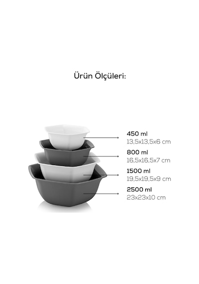 Vienev 4lü Altıgen Kase Seti Beyaz-antrasit
