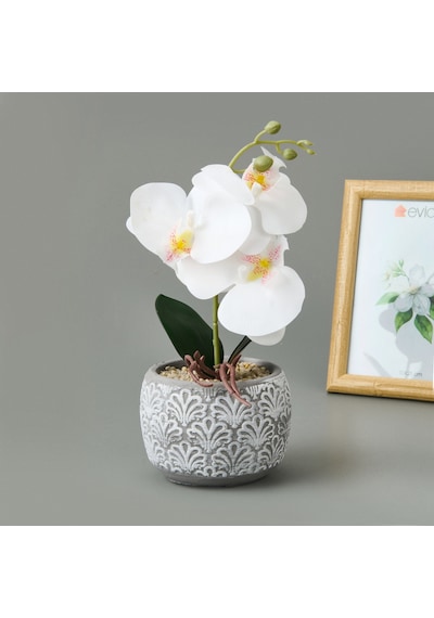 Etnik Desenli Beton Saksı Real Touch Orkide - Asorti - 28x12x12 Cm