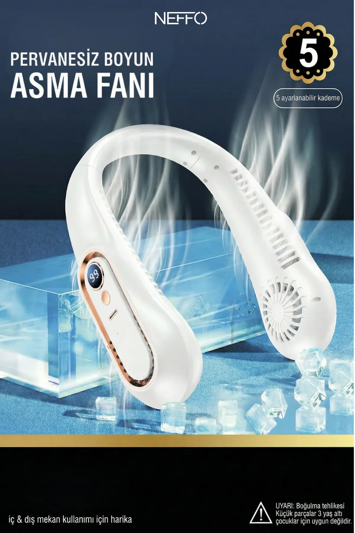 Boyuna Takılan Fan Mini Klima Serinletici Vantilatör Led Ekranlı 3 Seviye Şarjlı Boyunluk Fan