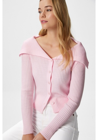 Ritnice Kadın Terra Fitilli Pembe Düğmeli Triko Hırka Pembe