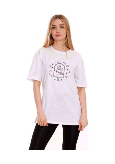 Kadın Oversize Hand Baskılı Tshirt (534304903)