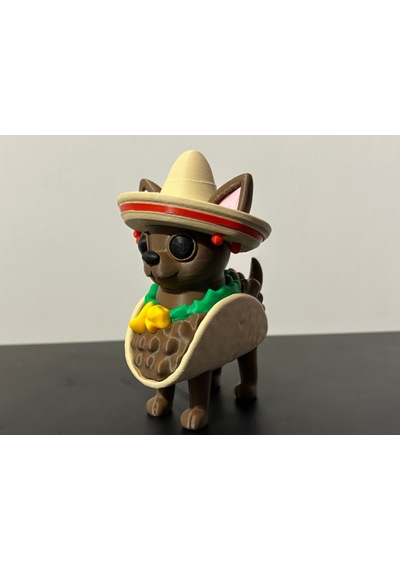 Taco Chihuahua Figürü - 3d Yazıcı Tasarım Sombrero Takan Köpek - Meksika Temalı Biblo