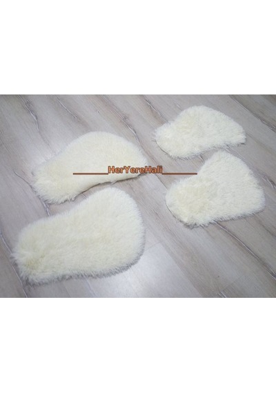 Yamalı Home Tavşan Tüyü Beyaz 2'Li Ayak Paspası Seti 30X46Cm