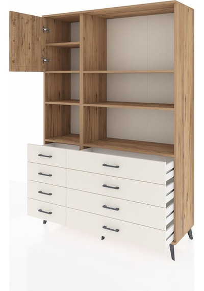 Hyperion Dolap 7 Raflı 8 Çekmeceli Tek Kapaklı 132x44x195 Ça... Çam