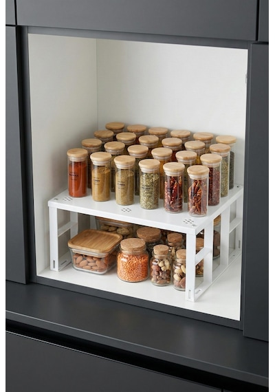 Çok Amaçlı Beyaz Metal Raf Düzenleyici & Mutfak Dolap İçi Ve Tezgah Üstü Organizer 28x32x15 Cm Çr