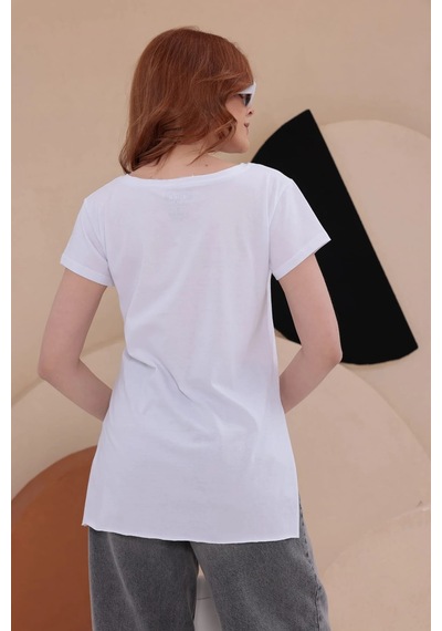 Bbbutikbasic Yırtmaçlı Uzun Basic Tişort Hkn34 Beyaz