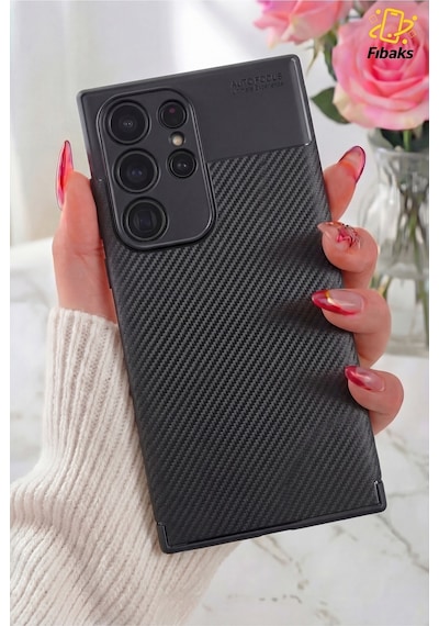 Fibaks Galaxy S25 Ultra Uyumlu Kılıf Kamera Çıkıntılı Karbon Desenli Renk Atmaz Koruyucu Kapak