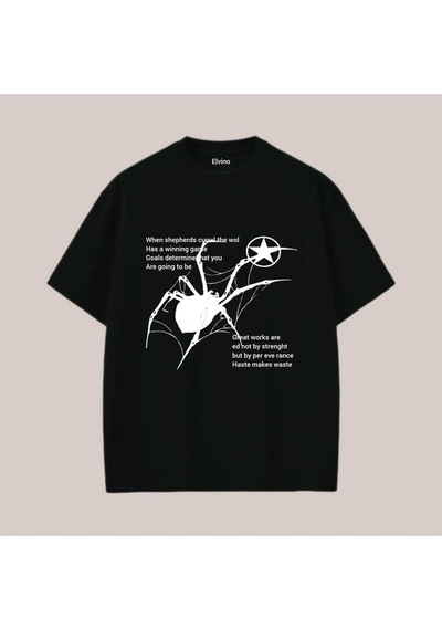 Noıssey Siyah Örümcek Baskılı Oversize Unisex Yazlık