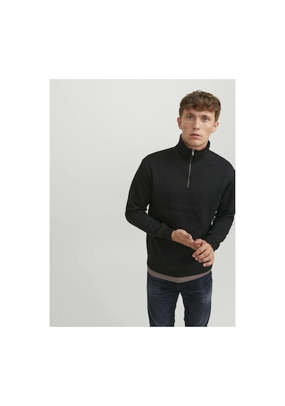 Jack & Jones Jack&jones 12250747 Jjebradley Sweat Half Zıp Black Erkek Sweatshirt Siyah