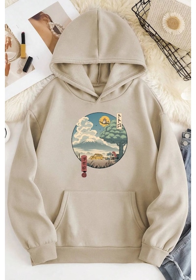 Blackjack Giyim Blackjackgiyim Kiki Siyah Kapşonlu Sweatshirt Bej