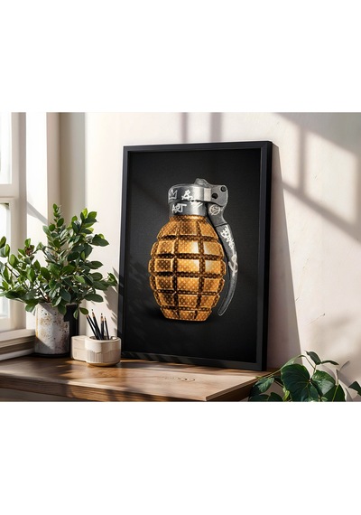 Altın Grenade Pop Art Ahşap Siyah Çerçeveli Tablo Poster