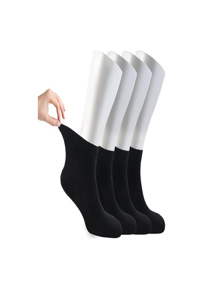 Ozzy Socks Kadın 4 Çift Bambu Lastiksiz Sıkmayan Diabetik Bilek Çorap Siyah