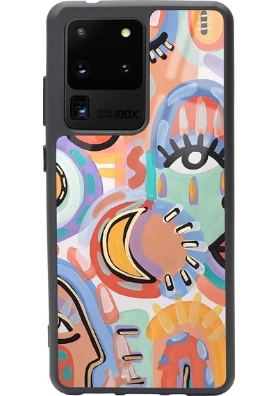 Samsung Uyumlu S20 Ultra Suluboya Retro Göz Tasarımlı Glossy Telefon Kılıfı Çok Renkli