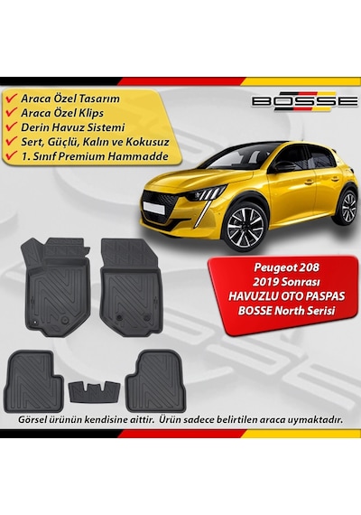 Peugeot 208 Paspas Araca Özel 2019 2025 Derin Havuzlu Bosse North Serisi