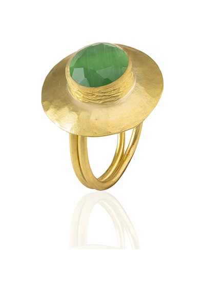 Kadir Jewellery 22 Ayar Altın Kaplama Zirkon Taşlı Kadın Vintage Yüzük Yeşil