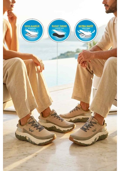 Walkway Bej Fileli Hafif Esnek Hafızalı Taban Unisex Spor Ayakkabı Flystep G