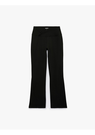 Koton Slim Fit Yüksek Bel İspanyol Paça Spor Tayt Siyah 7wak40103nk