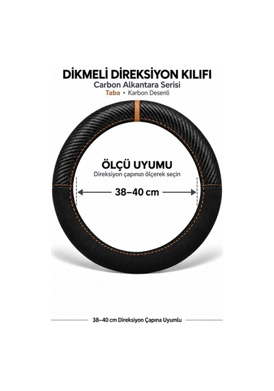 Trobus Audi Q3 2019-2025 Uyumlu Dikmeli Direksiyon Kılıfı Carbon Alkantara Karbon Desenli Taba
