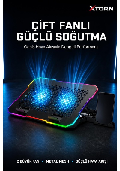 Torn Rgb Laptop Soğutucu 2 Fanlı Ayarlanabilir Standlı Notebook Soğutucu