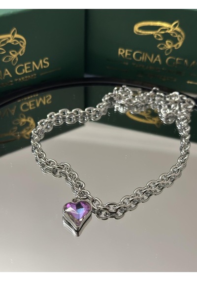 Dual Tone Heart Crystal Kolye Gümüş