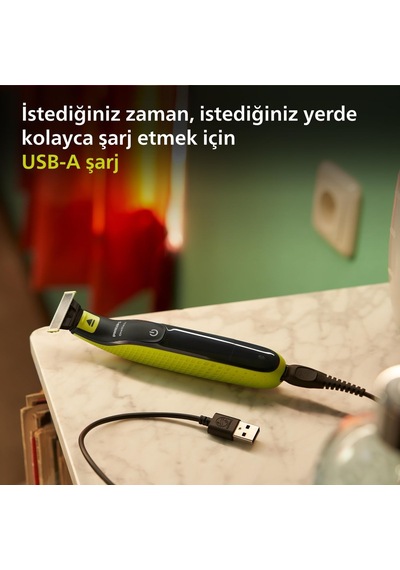 Philips Oneblade Yüz İçin Hibrit Tıraş Makinesi Sakal Şekillendirici 5'i 1 Arada Ayarlanabi