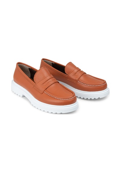 Deery Hakiki Deri Turuncu Kadın Loafer - 01903ztrcp02 Turuncu