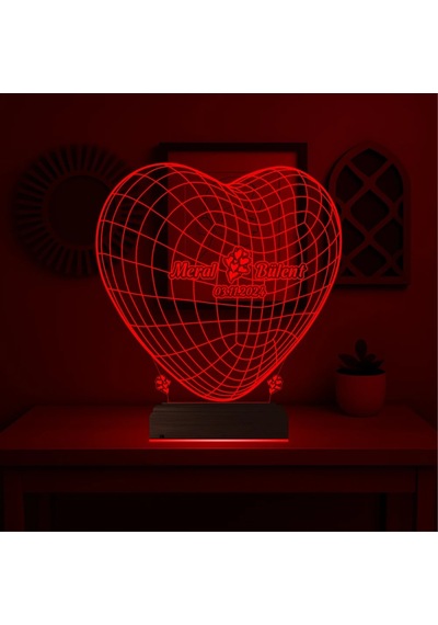 Luvivia Kalp Sevgiliye Hediye Kişiye Özel 3d Lamba - Masa Gece Lambası V18 Şeffaf