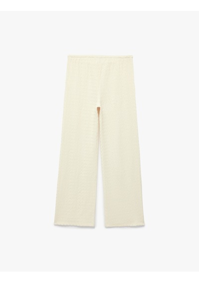 Koton Bürümcük Kumaş Dokulu Beli Bağcıklı Düz Bol Paça Pantolon Ekru 6sak40106ek