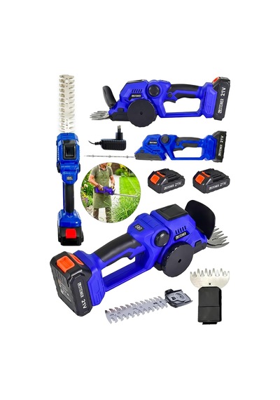 21v 2 Ah Çift Akülü Çit Budama Makinesi Çim Ve Çalı Kesme Makinesi + 2 Başlık