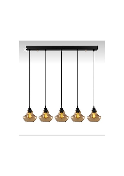 Rsylight Retro Metal Masa Üstü Dekoratif Rustik 5 Li Siyah Bal Camlı Sıralı Avize Siyah