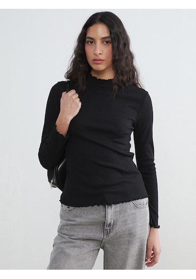 Lcw Modest Siyah Fırfırlı Dik Yaka Kadın Body