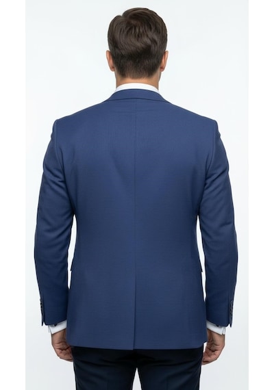 Plus Scorpion Erkek Slim Fit Ceket Likralı Fitilli Kumaş, Çift Düğmeli Tek Yırtmaçlı Modern Tasarım Mavi