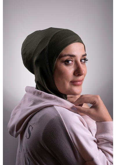 Hürrem Bone Haki Pratik Hazır Geçmeli Bone Viskon Kumaş Hijab Spor 2106_09 Haki