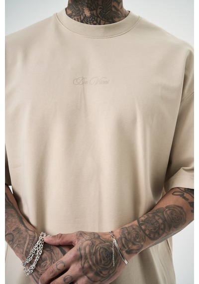Respire Erkek Da Vinci Baskılı Oversize T-shirt Bej