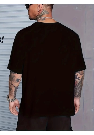Barlashive Erkek Baskılı Tişört Kısa Kol Bisiklet Yaka Regular Fit Rahat Kalıp T-shirt - Siyah Çok Renkli
