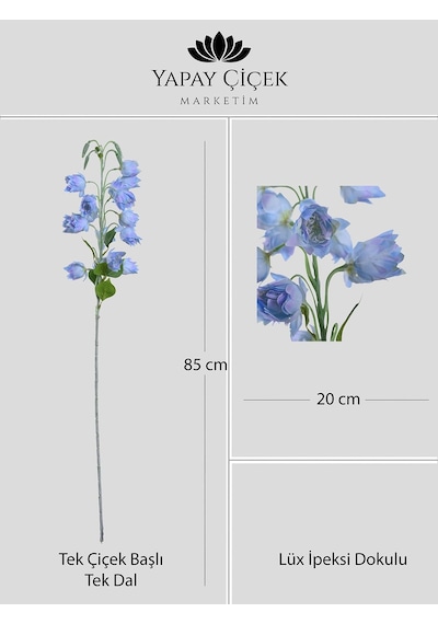 Mavi Yapay Çan Çiçeği Tek Dal Lüx İpeksi Dokulu 85 Cm