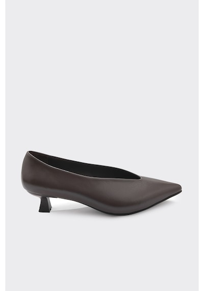 Derinet Hakiki Deri Kısa Topuklu Kadın Stiletto Kahve Kahve