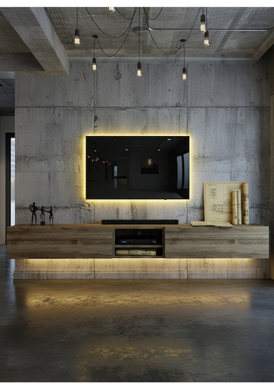 Resital Ledli Duvara Monte Tv Sehpası - Ceviz - W6009-2 Ceviz