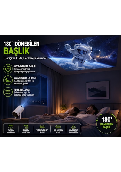 Hy300 Akıllı Projektör 2gb Ram 16gb Rom Android Wifi 6 Bluetooth 5.0 4k Destekli