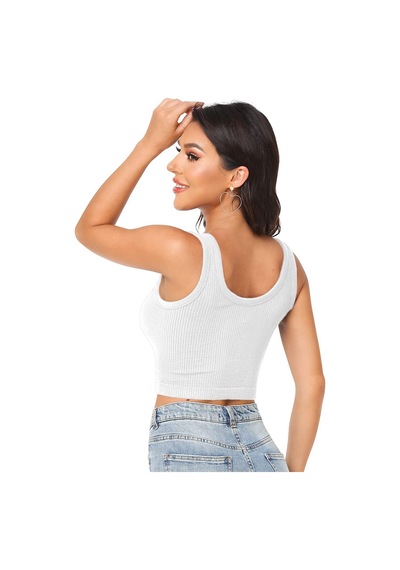 Liona Kadın U Yaka Beyaz Renk Crop Top Bluz Atlet 001