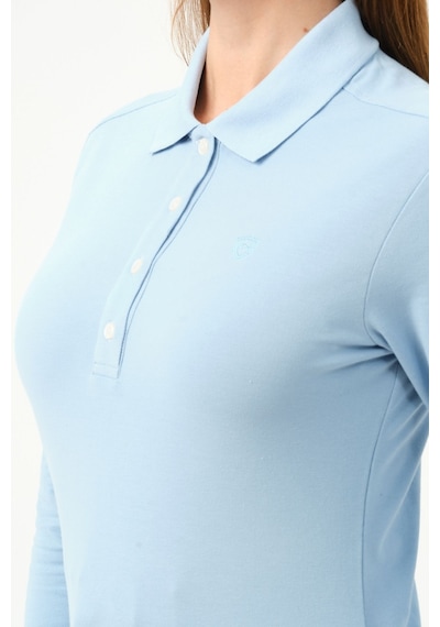 Msw Kadın Uzun Kollu Regular Fit Polo Yaka T-shirt Açık Mavi